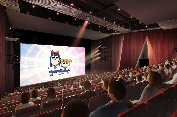 A packed theater watching Pop Team Epic (clearly Photoshopped in)